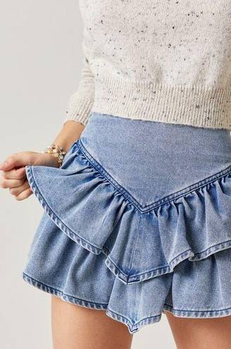 Francesca's Francesca’s Denim Ruffle Mini Skirt