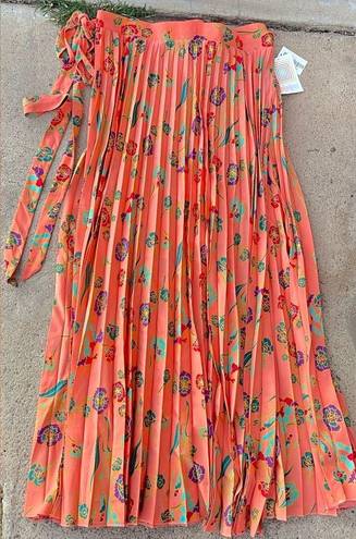 LuLaRoe NWT  Deanne Wrap Skirt Peachy Orange Floral Pleated A Line Women's Large