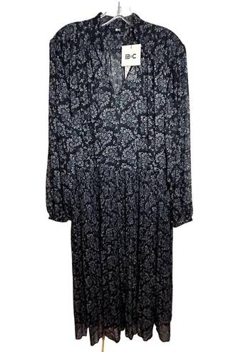 Uniqlo Uniqulo Printed Chiffon Pleated Long Sleeve Dress Womens Size Large Blue NWT NEW