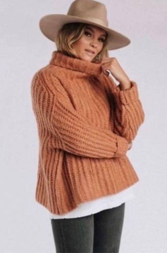 Free People  Fluffy Fox Chunky Wool Alpaca Blend
Turtleneck Sweater Papaya Sz XS