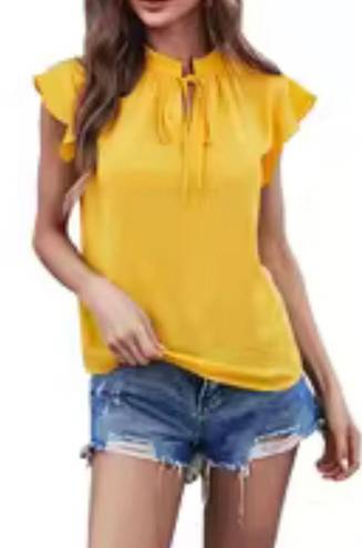 The Loft  Yellow Tied V-Neck with Ruffled Detail Top 