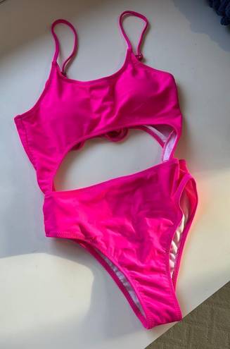 One Piece Neon Pink  Cut Out Swimsuit