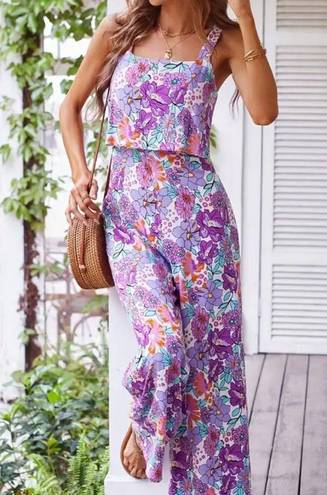 Floral Print Jumpsuit Purple Size XL