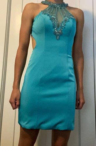 Splash Aqua Beaded Homecoming Dress