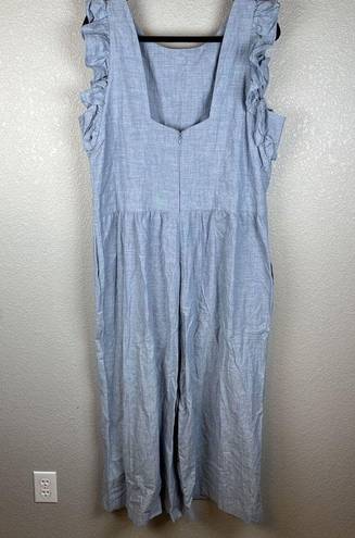Nordstrom  1901 Womens Ruffle Sleeve Crop Jumpsuit 18 Plus Blue Chambray Pockets