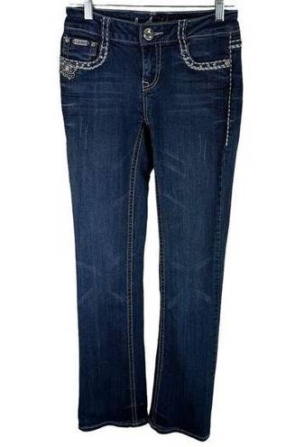 L.A. Idol USA  Medium Wash Low Rise Embellished Studded Straight Leg Jeans Size 3