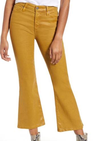 AG Adriano Goldschmied AG The Quinne Coated Hi Waist Cropp Flare Jeans Mustard Gold Size 31