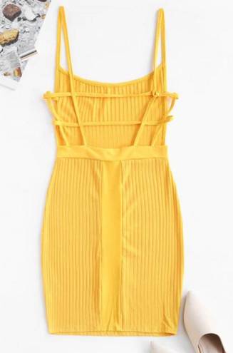 Zaful Yellow Ribbed Body Con Knee Length Dress