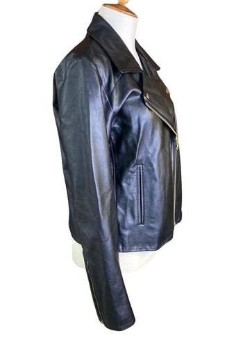 J.Crew  Mercantile Women's Jacket Sz M Black Moto Zip Front Coat Faux Leather