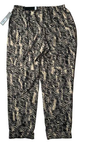 Apt. 9 NEW Womens  Tan Black Print Modern Fit Paper Bag Soft Elastic Waist Pants S