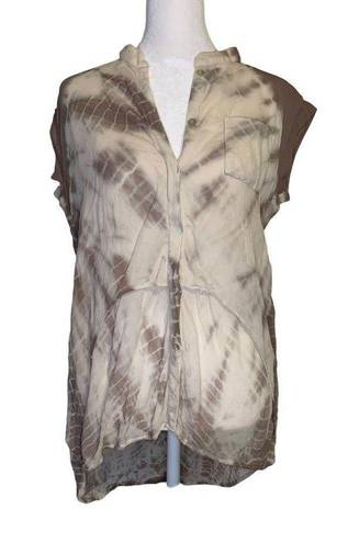 Young Fabulous and Broke Young, Fabulous & Broke beige tie-dye sleeveless button-down top size L