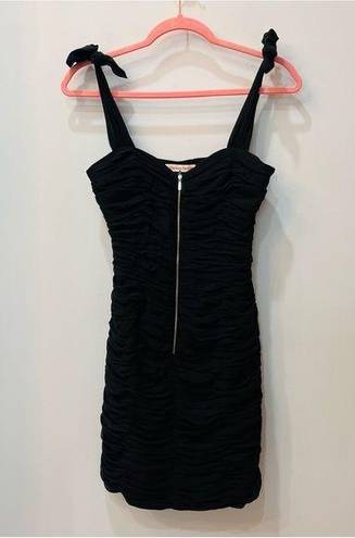 Rebecca Taylor  Ruched Bodycon Mini Dress slate gray silver zipper tie si…