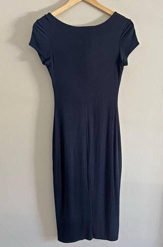 See You Monday  black v-neck soft stretch midi dress minimalist chic