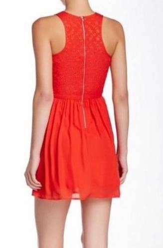 Socialite Red Eyelet Chiffon Skater Sleeveless Dress - Size Medium