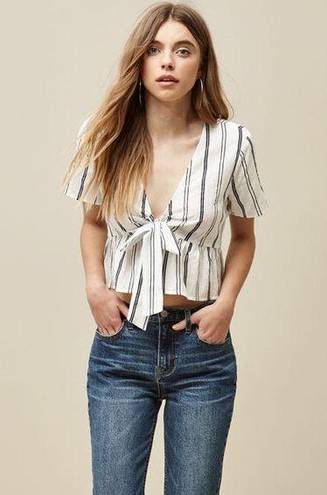 PacSun X LA Hearts Short Sleeve Tie Front White And Navy Stripped Top