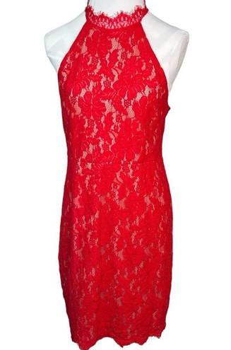 Sans Souci  Red Lace Halter Sleeveless bodycon Dress Size XL