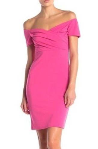 Blvd Hot Pink Off-The-Shoulder  Faux Wrap Mini Dress