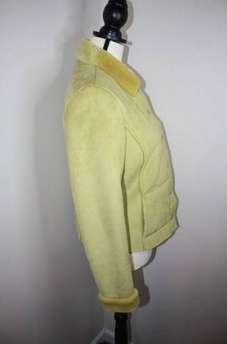 W By Worth  Faux Suede & Fur Trim Collared Green Women's Button Up Jacket Size 4