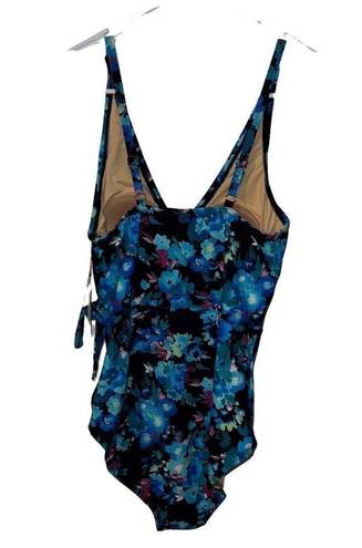 Carole Hochman  Women's One Piece Swimsuit, Blue Floral, Size Small/6 UPF 50+ New