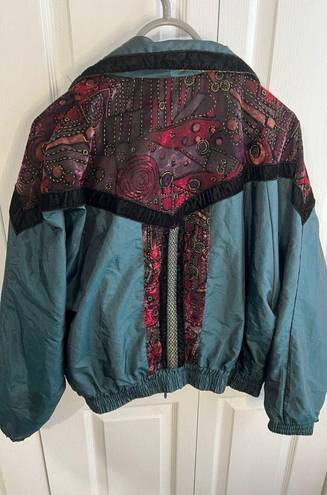 On Your Mark Athletic 80s windbreaker green shimmer jacket size Large