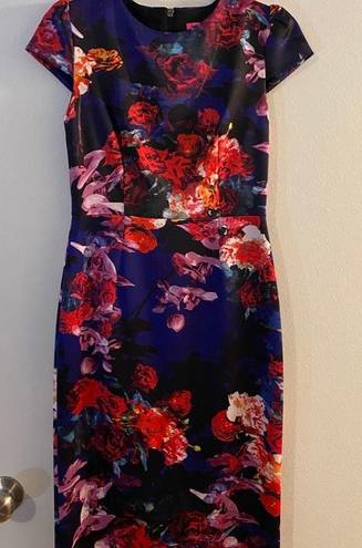 Betsey Johnson  Cap Sleeve Floral Scuba Midi Dress