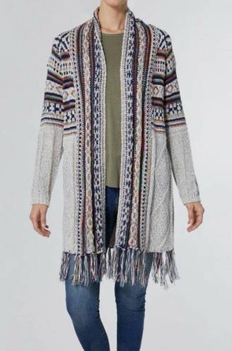 Harper Haptics Holly  Boho Multicolored Fringe Knit Long Cardigan Sweater