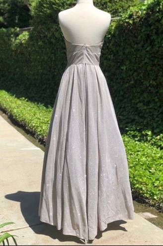 Betsy and Adam  Glittery Silver Strapless Ball Gown Dress