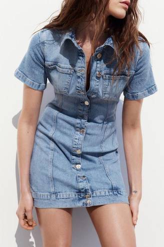 ZARA Dress mini denim jeans button up collar casual short sleeve