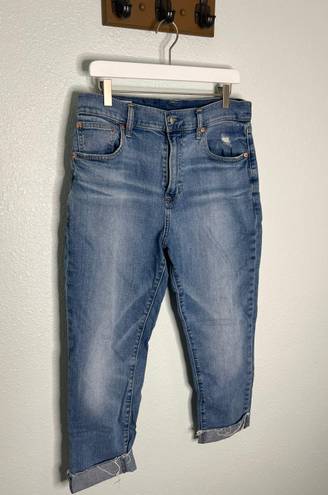 Gap Girlfriend High Rise Medium Indigo Cuffed Raw Hem Jeans