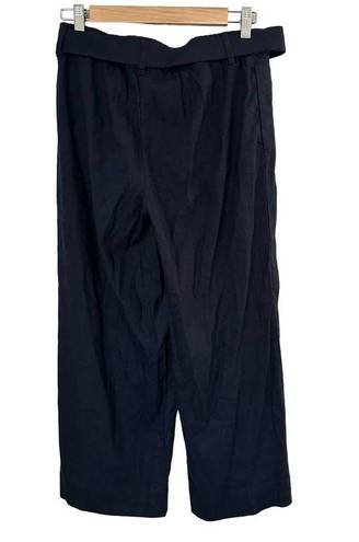 J.Jill  Navy Wide Leg Cropped Linen Blend Belted Pants Size Small