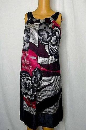 Ted Baker  London Floral Abstract Silk Mini Dress 2 Mod Print Striped Black Pink