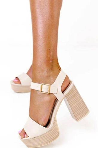 Soda Nude Faux Leather Chunky Heel Platform 