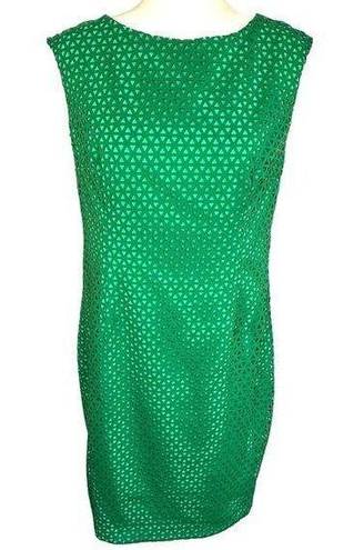 Tracy Reese PLENTY by  Emerald Green Sheath Dress Size 12 Laser Cut Knee Length