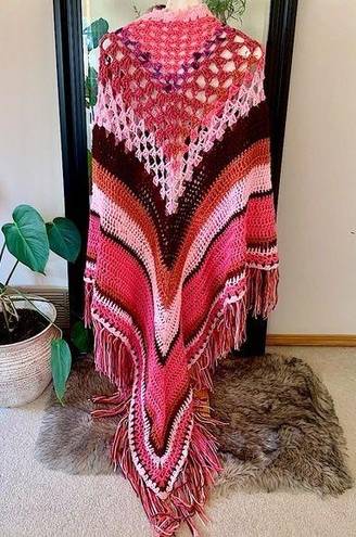 Pink Full Length Crochet Wrap/Shawl With Fringe Size undefined