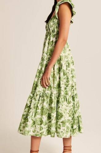 Abercrombie & Fitch  Ruffle Sleeve Poplin Midaxi Dress Green Floral Small New