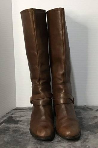 Fossil  Zena back zipper wide calf Brown Tall Leather Buckle Strap riding boots