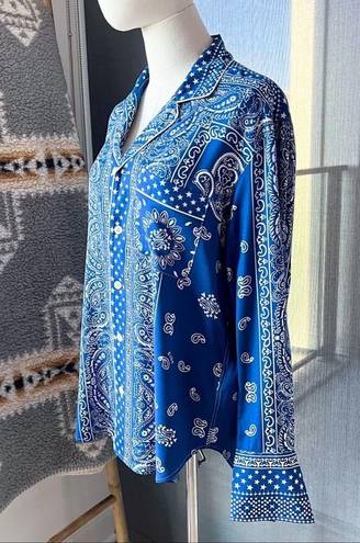 Polo  Ralph Lauren Blue Bandana-Print Twill Slouchy Button Down Shirt Women’s M