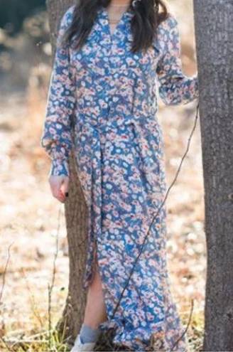 Haute Hippie  Tribe Floral Long Sleeve Button Front Maxi Dress Size Large