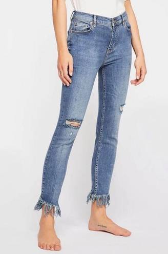 Free People Great Heights Frayed Skinny Denim Jeans Blue Sz 27