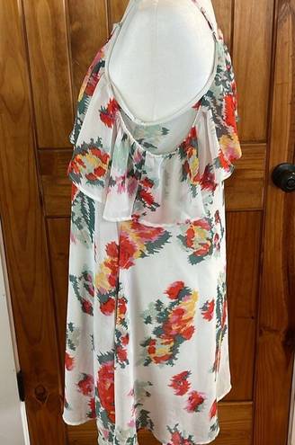 Davi & Dani  Floral Midi Dress Medium Red Orange Yellow Green white Off shoulder