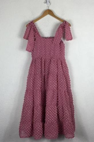 Likely NWOT Sister Jane  Lady Pink Pom Pom Babydoll Tiered Midi Dress XS Barbie