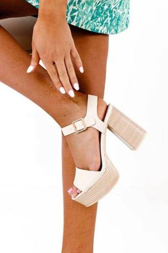 Soda Nude Faux Leather Chunky Heel Platform 