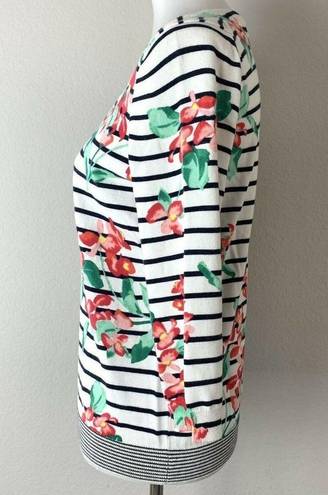 Lands'End  Striped Floral Print Pullover Sweater