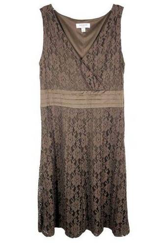 Isaac Mizrahi  Large Dress Brown Lace Midi Lined V Neck Sleeveless Stretch 380