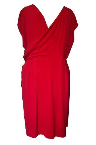 City Chic  Faux Wrap Surplice Midi Dress Size 24/XXL Red V-Neck Lined Skirt