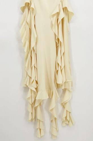 Micas NEW  Ruffled Hem Slit Maxi Dress Stretch Bodycon in Cream Small