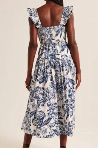 Abercrombie & Fitch NWT  Blue White Floral Ruffle Strap Smocked Midi Dress S