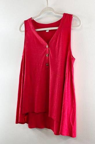 J.Jill  V Neck Sleeveless Cotton Blend Button Front Tank Top Red Large Petite