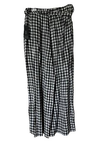 Lulus NEW  Black White Gingham Plaid Wide Leg Culottes  High Waisted Pants Small