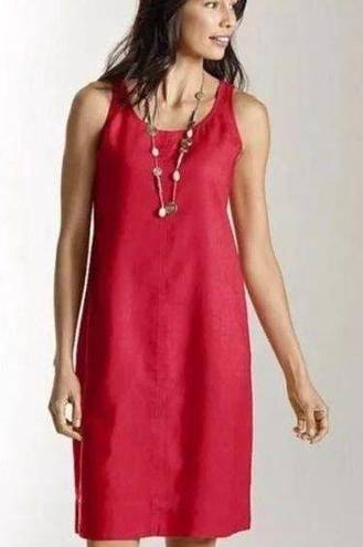 J.Jill  100% Linen Poppy Red Sleeveless Scoop Neck Shift Dress Boho Size Large